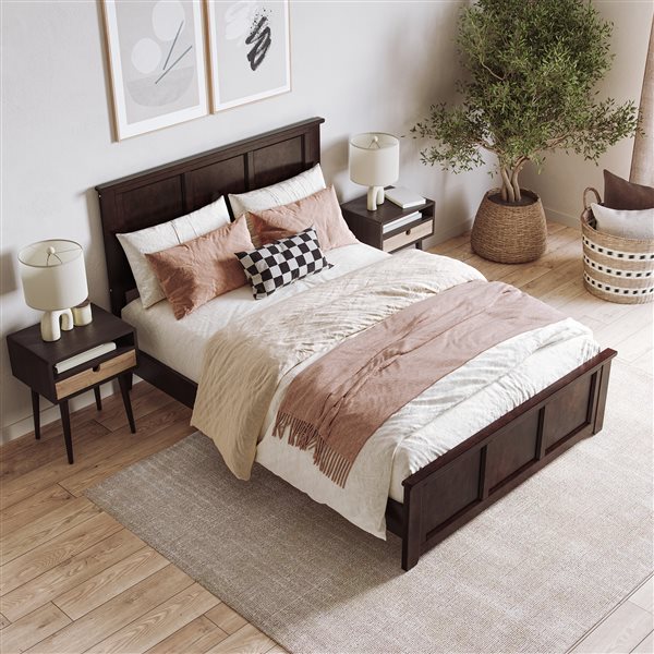 Charlotte Full Solid Wood Low Profile Platform Bed with Matching Footboard in Espresso