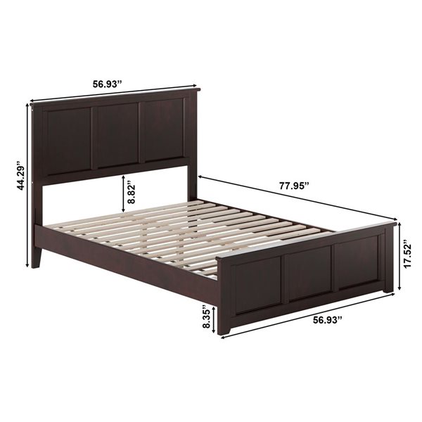 Charlotte Full Solid Wood Low Profile Platform Bed with Matching Footboard in Espresso