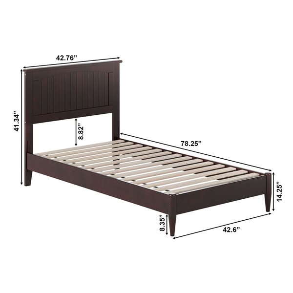 Naples Twin Solid Wood Low Profile Platform Bed in Espresso