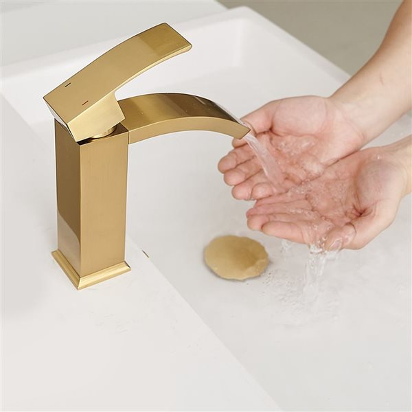 BWE Waterfall Single Hole Single Handle Bathroom Faucet in Brushed Gold