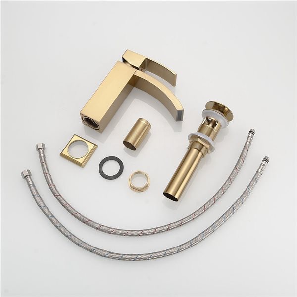 BWE Waterfall Single Hole Single Handle Bathroom Faucet in Brushed Gold
