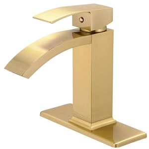 Waterfall Single Hole Single Handle Bathroom Faucet in Brushed Gold