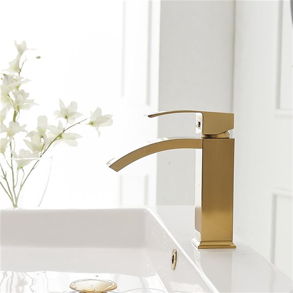 BWE Waterfall Single Hole Single Handle Bathroom Faucet in Brushed Gold
