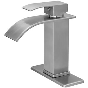 Waterfall Single Handle Single Hole Low-Arc Bathroom Faucet Bathroom Vanity Sink in Brushed Nickel