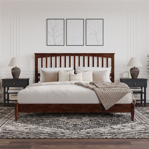 Becket King Solid Wood Low Profile Platform Bed in Walnut