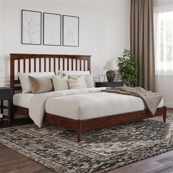 Becket King Solid Wood Low Profile Platform Bed in Walnut
