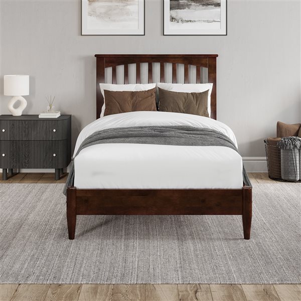 Becket Twin XL Solid Wood Low Profile Platform Bed in Walnut