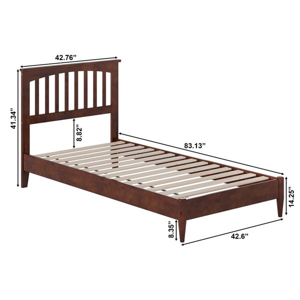 Becket Twin XL Solid Wood Low Profile Platform Bed in Walnut