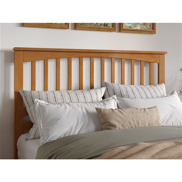 Mission Queen Solid Wood Headboard with Attachable Charger in Light Toffee