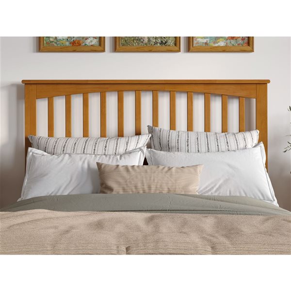 Mission Queen Solid Wood Headboard with Attachable Charger in Light Toffee