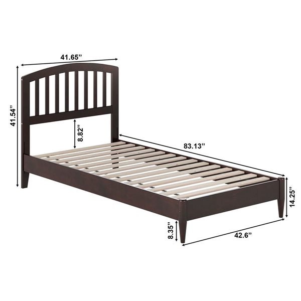 Quincy Twin XL Solid Wood Low Profile Platform Bed in Espresso