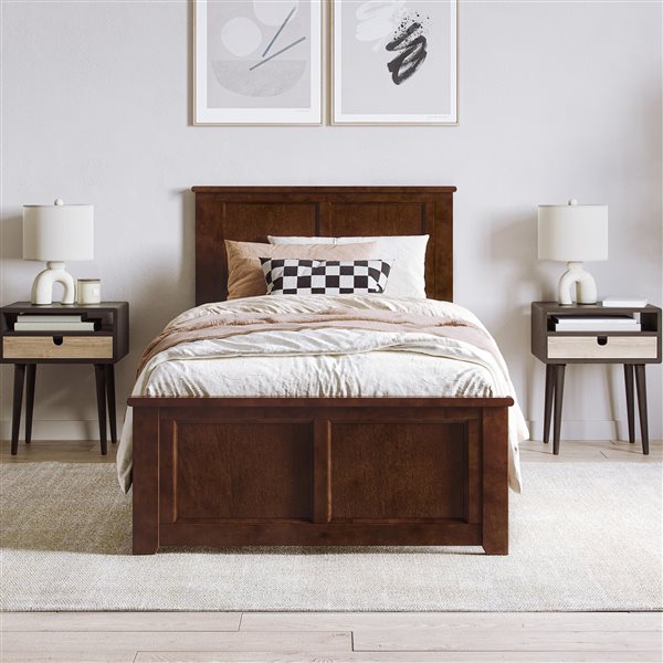 Charlotte Twin XL Solid Wood Low Profile Platform Bed with Matching Footboard in Walnut