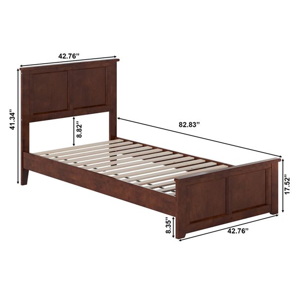 Charlotte Twin XL Solid Wood Low Profile Platform Bed with Matching Footboard in Walnut