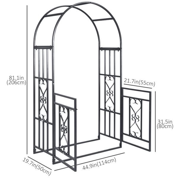 Outsunny 6.7-ft Steel Garden Arch With Gate Outdoor Courtyard
