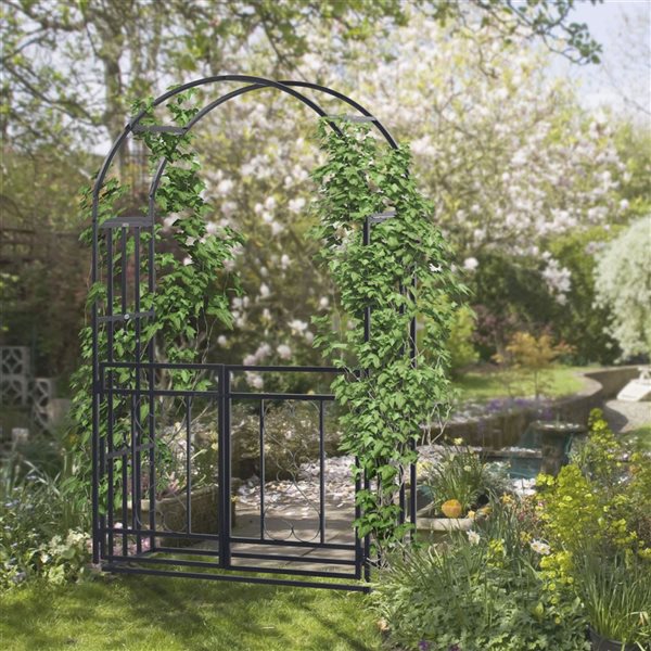 Outsunny 6.7-ft Steel Garden Arch With Gate Outdoor Courtyard
