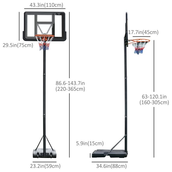 Panier de basket junior Soozier portable avec roues 9 à 12 pieds