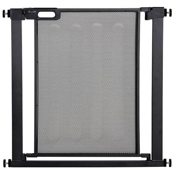 PawHut 29.5-32.3-in Black Metal Double Locking Pet Gate with Auto Closing Door