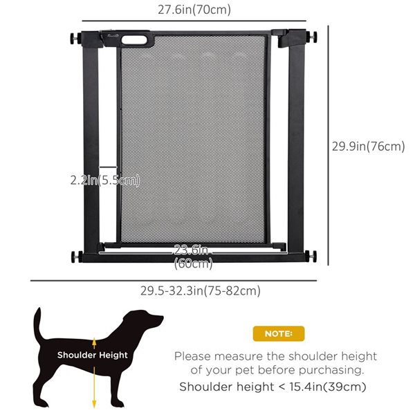 PawHut 29.5-32.3-in Black Metal Double Locking Pet Gate with Auto Closing Door