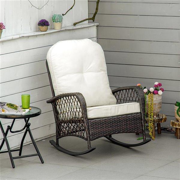 Outsunny Wicker Patio Rocker Chair with Cushion