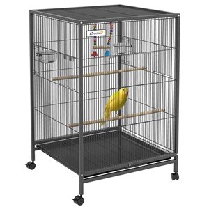 PawHut 29-in Bird Cage with Rolling Stand for Parrots, Love Birds, and Finches with Colourful Swing