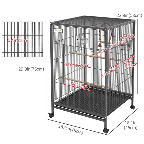 PawHut 29-in Bird Cage with Rolling Stand for Parrots, Love Birds, and Finches with Colourful Swing