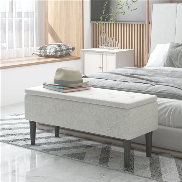 HOMCOM 15-in Beige Ottoman with Storage and Wooden Legs