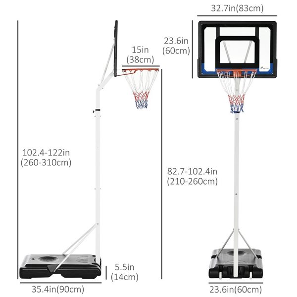 Panier de basket réglable et support Soozier avec panneau en PVC