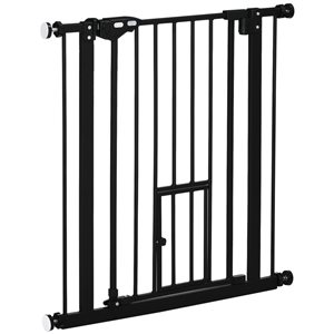 PawHut 29-32-in Black Press-Mounted Pet Gate with Auto Closing for Dogs, Cats