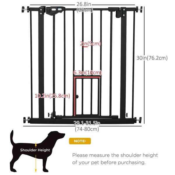 PawHut 29-32-in Black Press-Mounted Pet Gate with Auto Closing for Dogs, Cats