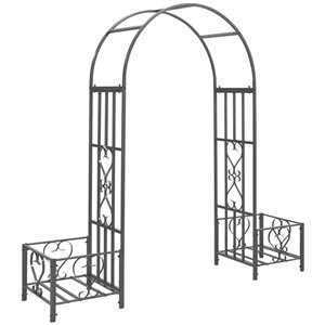 Outsunny 6.8-ft Decorative Metal Garden Arch with 2 Planter Boxes