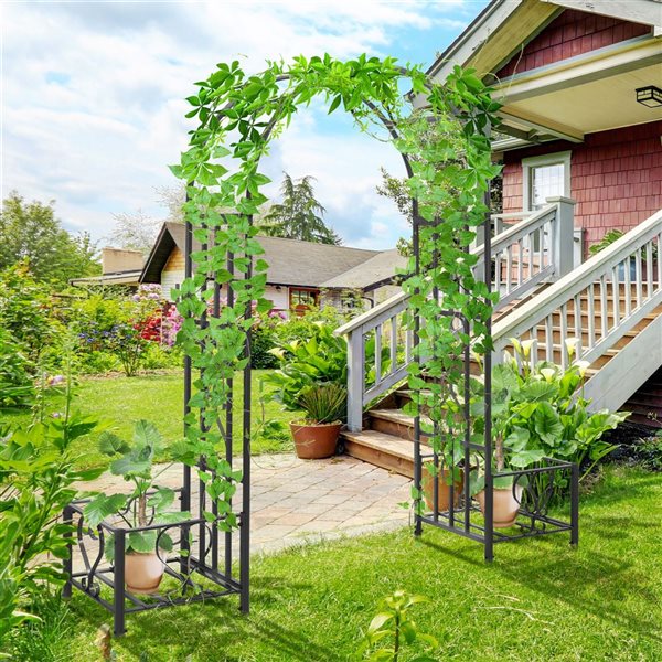Outsunny 6.8-ft Decorative Metal Garden Arch with 2 Planter Boxes