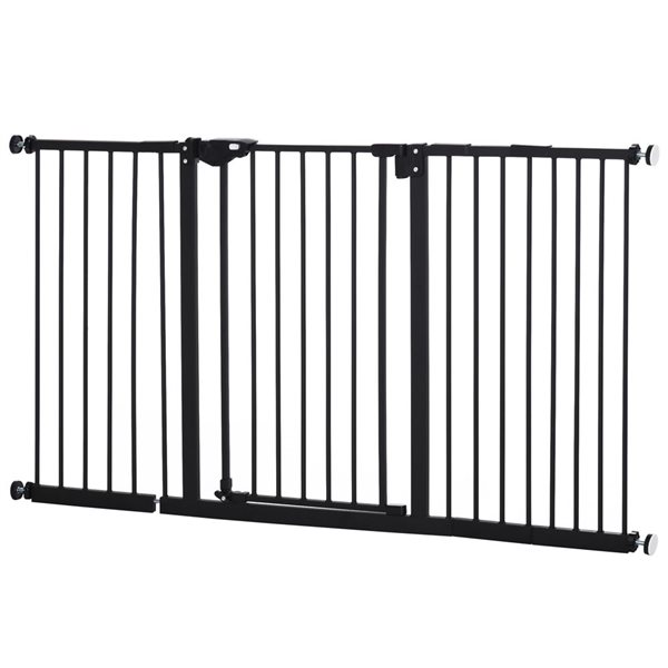 PawHut Black Pet Pressure-Mounted Gate with Door, Barrier and Extensions Kit