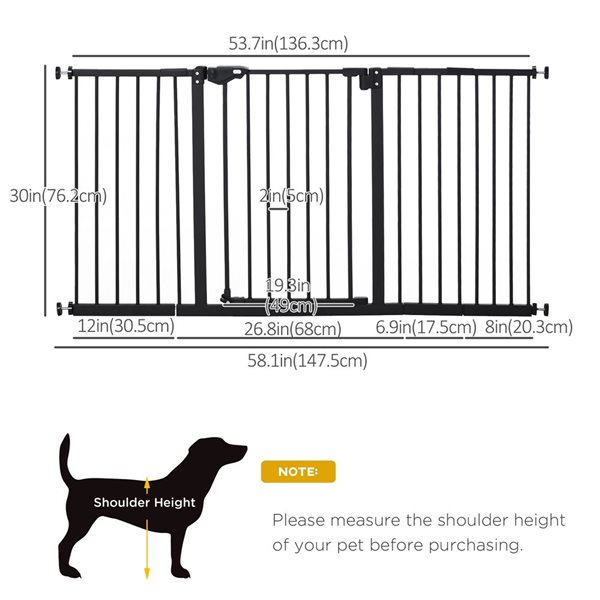 PawHut Black Pet Pressure-Mounted Gate with Door, Barrier and Extensions Kit