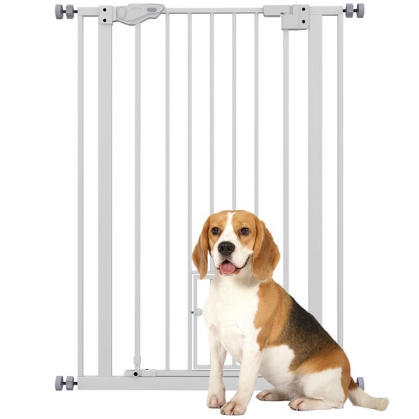 Barrière de sécurité pour animaux de compagnie extra haute PawHut 29.25-31.5 po avec petite porte, fermeture automatique