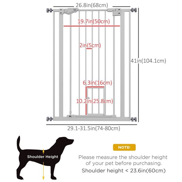 PawHut 29-31.5-in Auto Close Double Locking Extra Tall Pet Safety Gate with Small Door