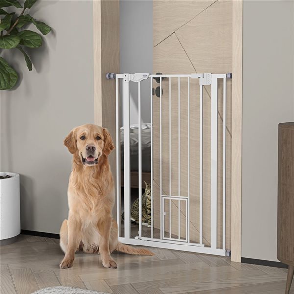 PawHut 29 31.5 in Auto Close Double Locking Extra Tall Pet Safety Gate with Small Door D06 124V00WT RONA