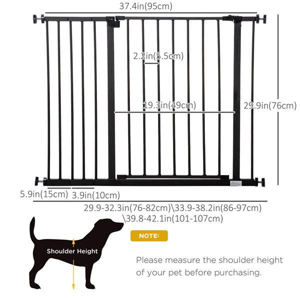 PawHut Black Adjustable Tall Pressure Mounted Dog Gate