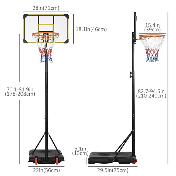 Soozier 6-ft-7-ft Portable Junior Basketball Hoop with Wheels