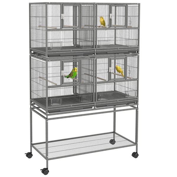 PawHut 61-in Double Bird Cage with Rolling Stand, Canary Parakeet Cage ...