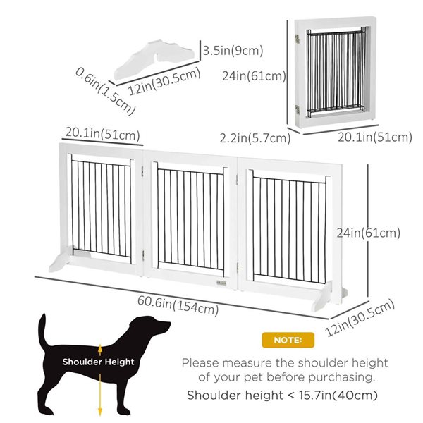 Barrière pour animaux domestiques autoportante PawHut pliable avec 2 pieds de support, 24 po de hauteur