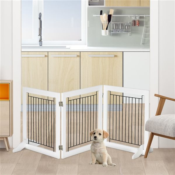 PawHut 24 in 3 Panel Freestanding Folding Pet Gate with 2 Support Feet D06 131 RONA