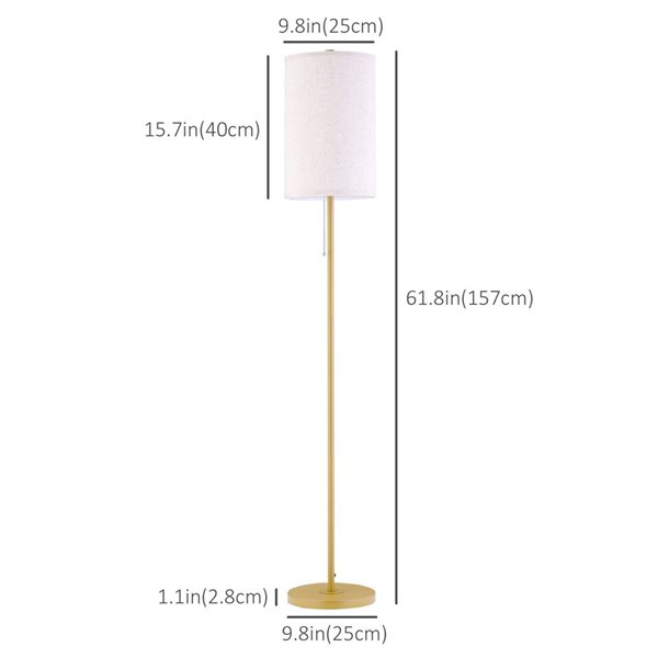 HOMCOM Steel Frame Modern Floor Lamp with Linen Fabric Lampshade B31 ...