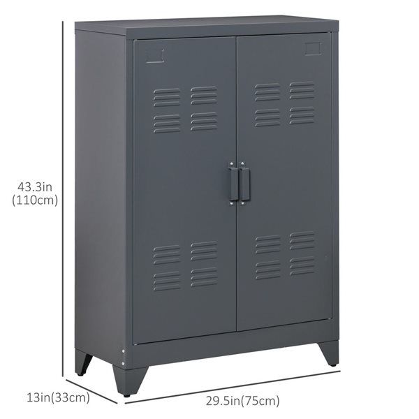 HOMCOM Steel Sideboard Storage Cabinet with Doors, Adjustable Shelf