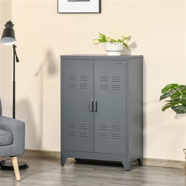 HOMCOM Steel Sideboard Storage Cabinet with Doors, Adjustable Shelf