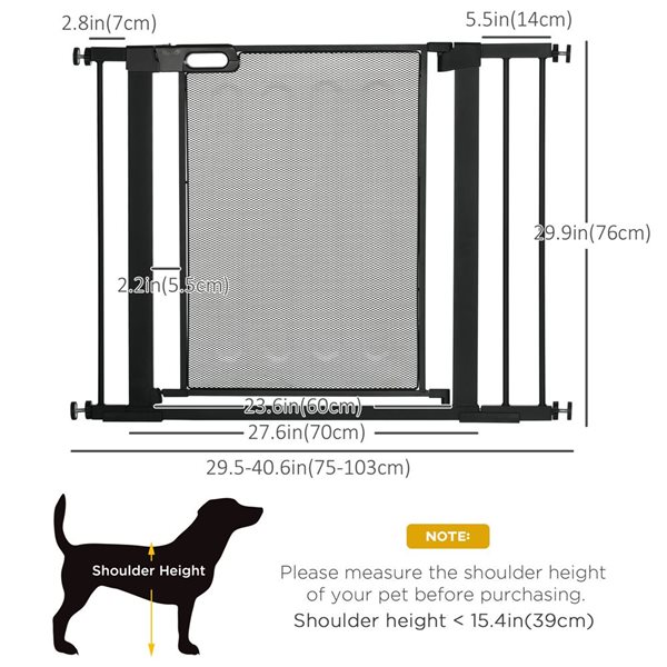 Barrière en métal pour animaux de compagnie PawHut 29,5-40,6 po avec porte à fermeture automatique, double verrouillage