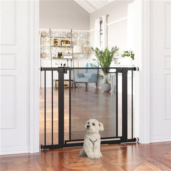 Barrière en métal pour animaux de compagnie PawHut 29,5-40,6 po avec porte à fermeture automatique, double verrouillage