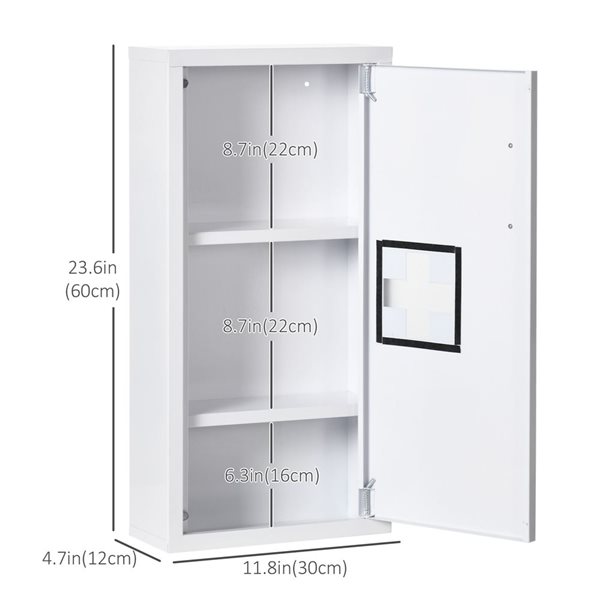 kleankin Wall Mounted Bathroom Medicine Cabinet with 3 Tier Shelves