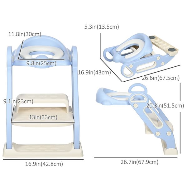 Toilette d'apprentissage pour enfants Qaba avec marchepied, coussin, larges marches antidérapantes