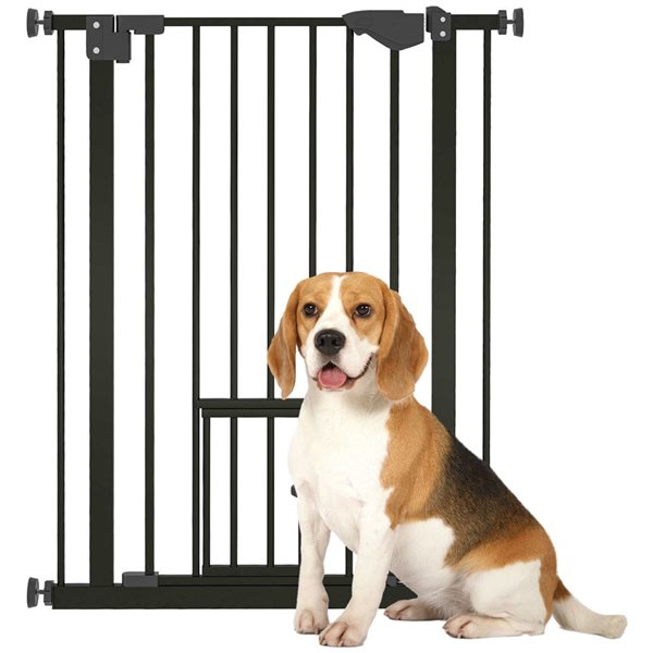 PawHut 36-in Black Easy Open Pet Gate with Walk Through Door