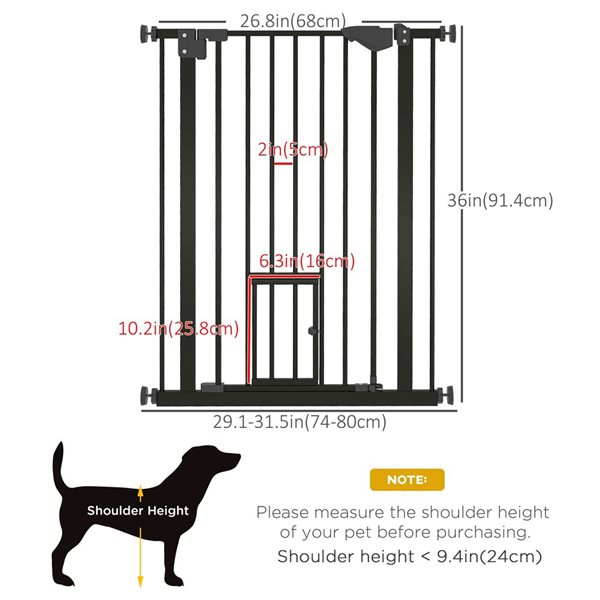 PawHut 36-in Black Easy Open Pet Gate with Walk Through Door